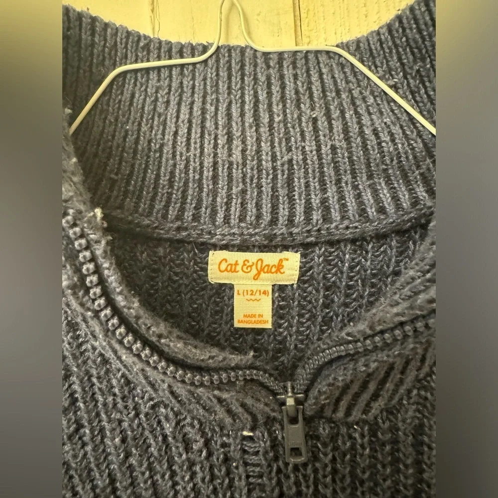 Cat & Jack Quarter Zip Sweater - Dark Blue - Youth Lg 12/14 Size
